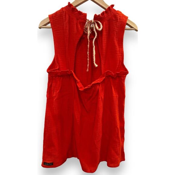 Matilda Jane Women's S Sleeveless Cotton Open Tie Back High Neck Blouse Orange - Picture 3 of 5